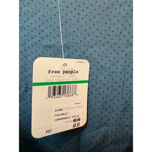 Free People Deep Turquoise Combo Lace Tiered Tunic Dress Size L Boho NWT - Picture 3 of 4